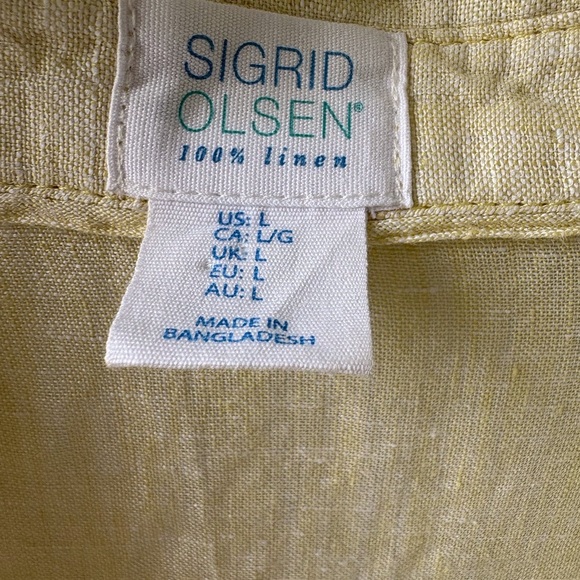 Sigrid Olsen 100% Linen Pale Yellow Size L V Neck Beach Swim Cover Up Pool - Picture 3 of 11